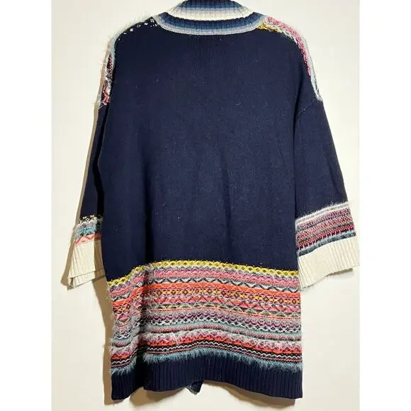 Anthropologie Sleeping on Snow EUC Multi Kimono Fair Isle Wrap Sweater M/L - Picture 7 of 10